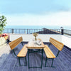 Patio Folding Table Chairs Set Garden Bench Iron Trestle Feet & Wooden Table Top