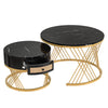 Set of 2 MDF Round Nesting Coffee Table Side Table with 1 Drawer, Black