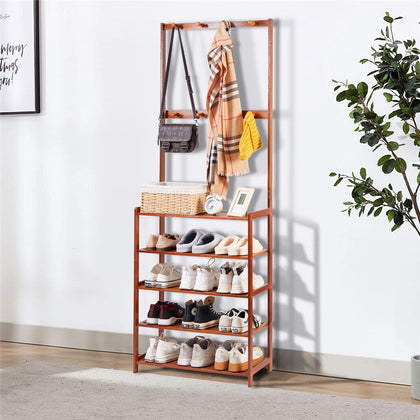 Large Coat Rack Stand Hall Tree Hallway with 5 Tier Shoe Storage Shelf