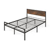 Queen Size Industrial Slatted Bed Frame Metal Platform Bed with Headboard