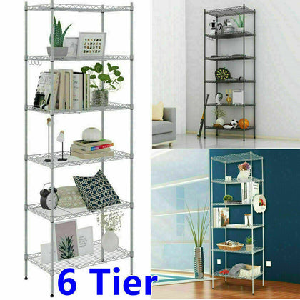 6 Tier Metal Storage Rack Shelving Wire Shelf Kitchen Office Garage Unit Stand