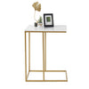 Sofa Side Table Marble Top C-Shape Laptop Stand Tray Slide Under Couch End Table