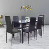 Black Tempered Glass Dining Table Top and 4/6 Chairs Faux Leather Seat Furniture