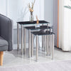 3pcs Black Marble Glass Nested Tables Side End Tables Stainless Steel Tubes