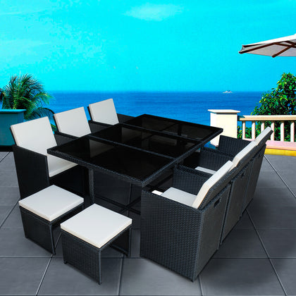 10 Seater Rattan Cube Garden Furniture Set Dining Table Chairs Stools Patio
