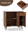 Buffet Sideboard Cabinet 3 Door Drawer Storage Cupboard Metal Legs Walnut Wood