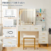 Dressing Table With LED Lights Sliding Mirror And Stool Vanity Table Makeup Desk