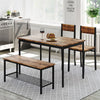 Kitchen Dining Table and 2 Chairs Bench Set With Storage Rack for 4 Person Brown
