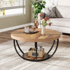 Round Coffee Table, Industrial 2-Tier Circle Coffee Table with Storage Shelves