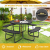 8 person Round Picnic Table Bench Set Outdoor Circular Picnic Table W/4 Benches