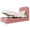 Kids Velvet Single Bed 90x190cm with Hydraulic Storage for Small Bedrooms, Pink