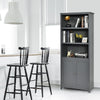 Modern Freestanding Bookcase Wooden Storage Cabinet w/ Open Shelves and 2 Doors