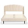 LED Upholstered Bed 5ft King Size Bed Platform Bed frame Wood slat support Beige