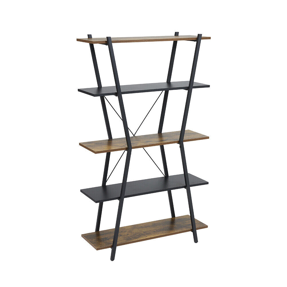 5 Tier Vintage Wooden Storage Shelf Bookcase Retail Display Stand Shelving Unit