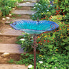 30'' Height Flower Glass Bird Bath w/ Metal Stake Outdoor Garden Yard Birdbath