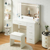 White Dressing Table With LED Lights Mirror Vanity Table Makeup Desk 4 Drawers