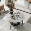 FATIVO High Gloss Marble Coffee Table 2 Tier Center Table w Strong Aluminum Legs