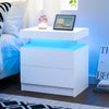 Bedside Tables White High Gloss LED Cabinets 2 Drawers Nightstand Modern Bedroom