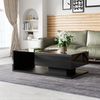Modern LED Coffee Table Black Wooden Glass Drawer Storage Living Room Furniture