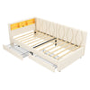 Day Bed 3ft Upholstered Single Bed Frame with Storage Drawers & LED Lights Beige