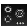 OYAJIA 58cm Black 3 Burner Gas On Glass Hob With Cast Iron Pan Stands UK