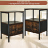 2 PCS Nightstand End Table Bedside Desk Storage Cabinet with Shelf &Drawer Brown