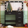 Black Dressing Table with LED Lights, Mirror, Adjustable Brightness, Vanity desk