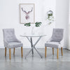 2pcs Grey Fabric Dining Chairs Button-Tufted Upholstered Armchairs with Rivets