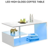 Wooden Coffee Table With Storage High Gloss Sofa End Table LED Light Living Room