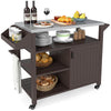 Outdoor Grill Cart Movable Prep Table w/ Storage Cabinet-Brown