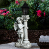 Resin Roman Pillar Angel Statue Figurine Solar Powered Light Outdoor Garden Lamp