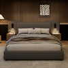 4ft6 Double Slatted Bed Frame, Headboard with Charging Port and Lighting Grey