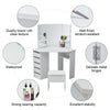 Classic Corner Dressing Table Stool Set White Makeup Desk Vanity Mirror 5 Drawer