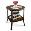 Industrial Round Side Table Wooden 2-Tier Sofa End Beside Table W/ Storage Shelf