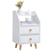 White Tall Cabinet Bedside Table Storage Narrow Chest of 2Drawer&Shelves Storage