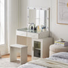 White Mirrored Dressing Table Set With LED And Stool Cabinet Adjustable