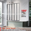 Bath Shower Screen 5 Folding Wet Room Black Frame Safety Glass Panel 1200x1400mm