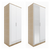 High Gloss 2 Door Mirror Wardrobe Storage Hanging Rail White&Oak Home Furniture