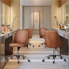 Faux Leather Mid Back Office Chair Adjustable Armless Vanity Chair, Retro Brown