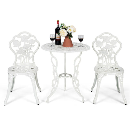 3Pcs Garden Furniture Set Antique Cast Aluminum Rose Design Bistro Table Chairs