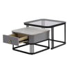 Nesting Coffee Table Side Table with Drawer High-Gloss Tabletop Square Set of 2