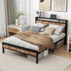 Double Bed Frame Industrial Metal Platform Bed with Headboard and Footboard