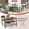 4Pcs Kitchen Dining Set Metal Frame Industrial Table Chairs Bench Set Brown