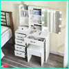 Dressing Table 10 LED Lighted Mirror Makeup Desk Vanity Table Stool Set Bedroom