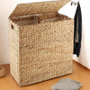 Water Hyacinth Double Laundry Hamper Washing Basket Bin With 2 Compartments Lid