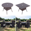 Rattan Tempered Glass Garden Tea Table Outdoor Patio Bistro W/ Umbrella Hole