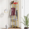 Metal Corner Coat Rack Clothes Rail Hall Tree Hanger Hook w Storage Shelf
