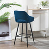 Pair of Blue Bar Stools Velvet Bar Chair with Padded Seat Modern Kitchen Chair