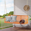 2-Person Porch Hanging Swing Chair Acacia Wood Garden Bench w/ Chains Natural