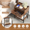 Industrial Bedside Table Accent End Table w/Charging Station-Coffee